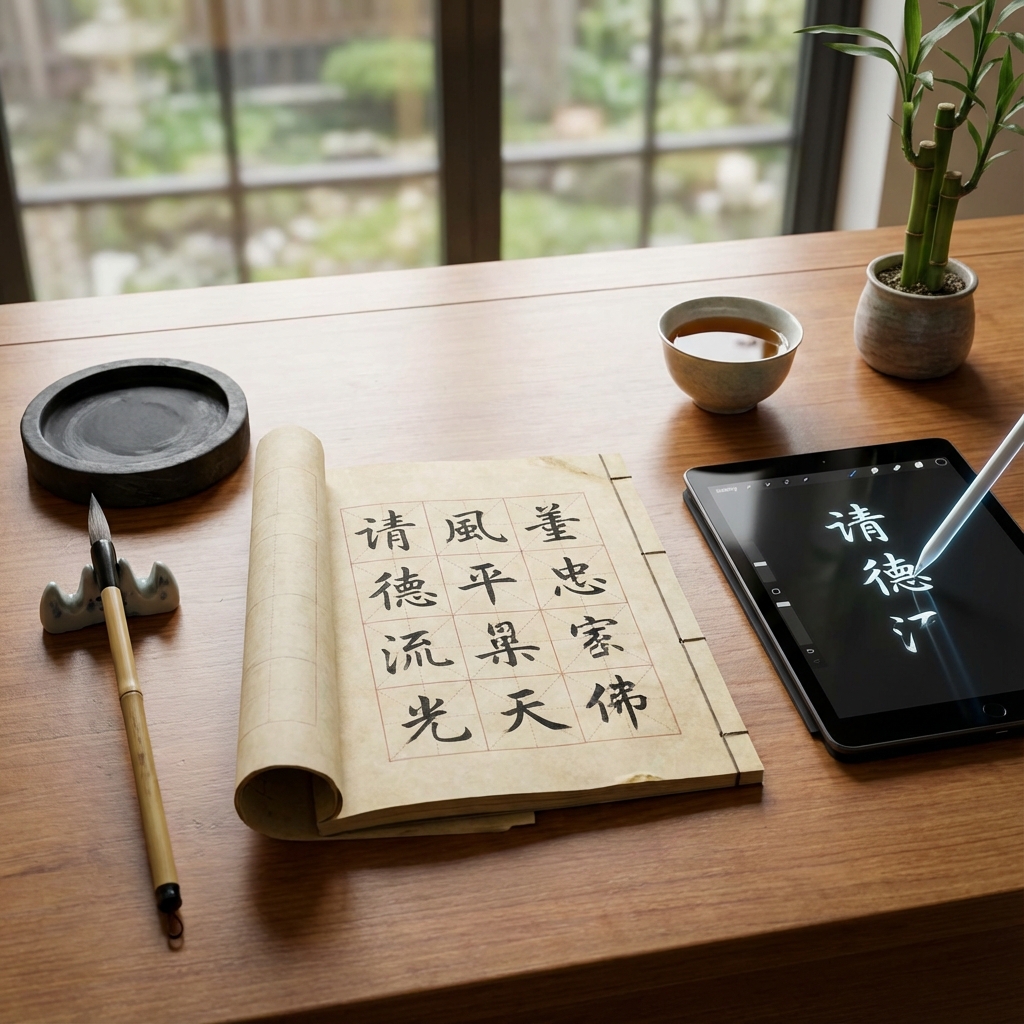 Người đang luyện viết chữ Trung